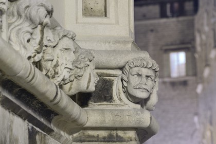 Croatia, Dalmatia, Dalmatian Coast, Sibenik, Saint James Cathedral listed as World Heritage by UNESCO, portraits's frieze