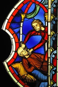 France, Paris, Musee du Moyen-Age (Middle Ages Museum), the former Hotel de Cluny, stained-glass window from the Sainte-Chapelle in Paris, blindness of Sanson