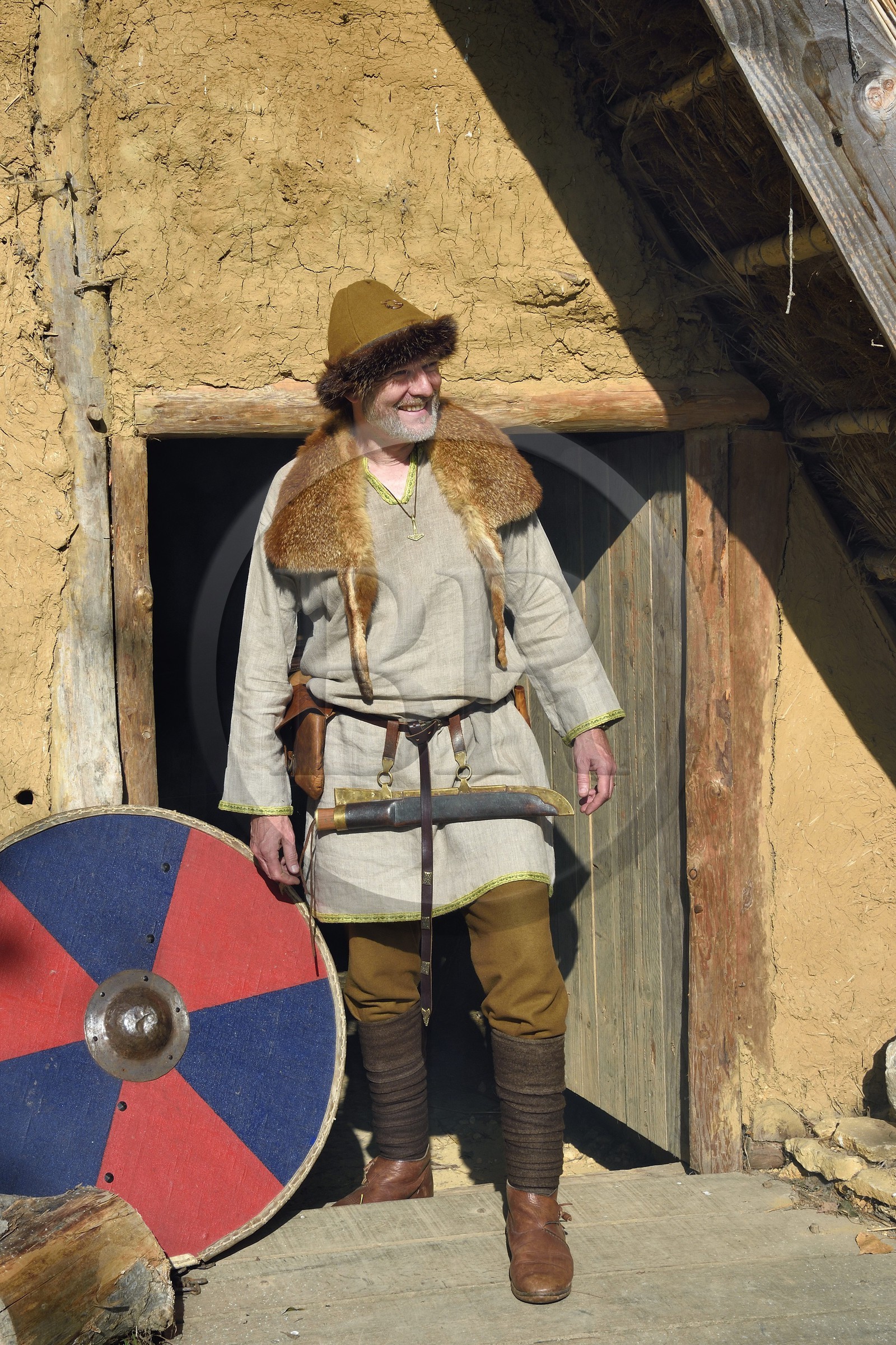 France, Calvados, Herouville Saint Clair, Domaine de Beauregard, Ornavik Historical Park, reconstitution of a Viking encampment of the year 1000, space composed of tents that the Vikings took with them on an expedition