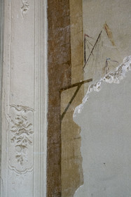 France, Bouches-du-Rhône (13), Aix en Provence, Bastide du Jas de Bouffan, ancienne demeure de Paul Cézanne de 1859 à 1899, fragments d'une peinture attribuée à Paul Cezanne et appelé par ses découvreurs L'Entrée du Port, découverts en aout 2023 lors de travaux de réfection du grand salon