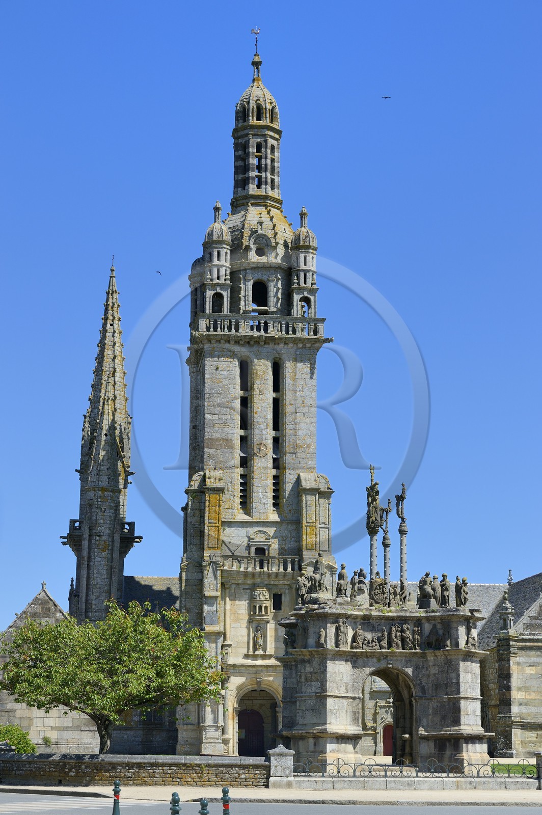 France, Finistere, Pleyben, the church and the calvary in the Parish close (enclos paroissial)