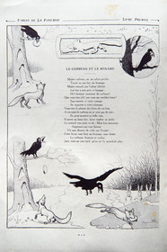 France, Aisne (02), Château-Thierry, Musée Jean de La Fontaine - Ville de Chateau-Thierry, livre des Fables de La Fontaine illustrées par Benjamin Rabier, Edition Jules Tallandier, 1906, in-folio, Le Corbeau et le Renard fable II du livre I