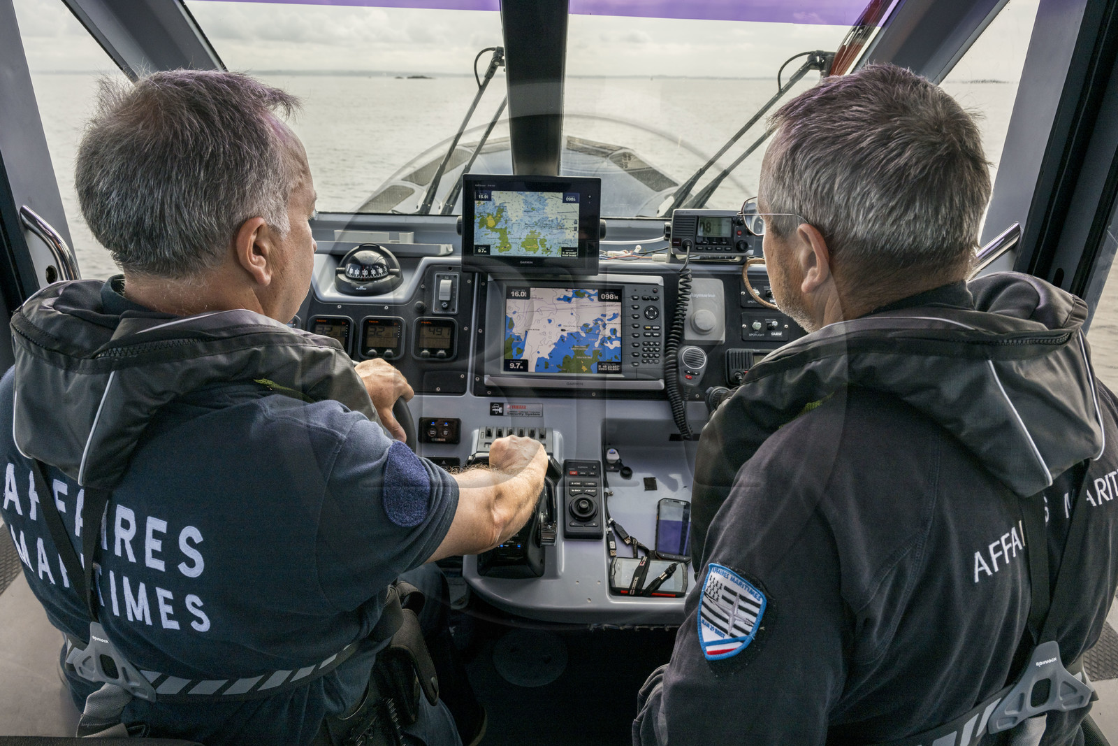 France, Finistère, Iroise Sea, Molene Island, patrol aboard the Brest maritime affairs fast boat