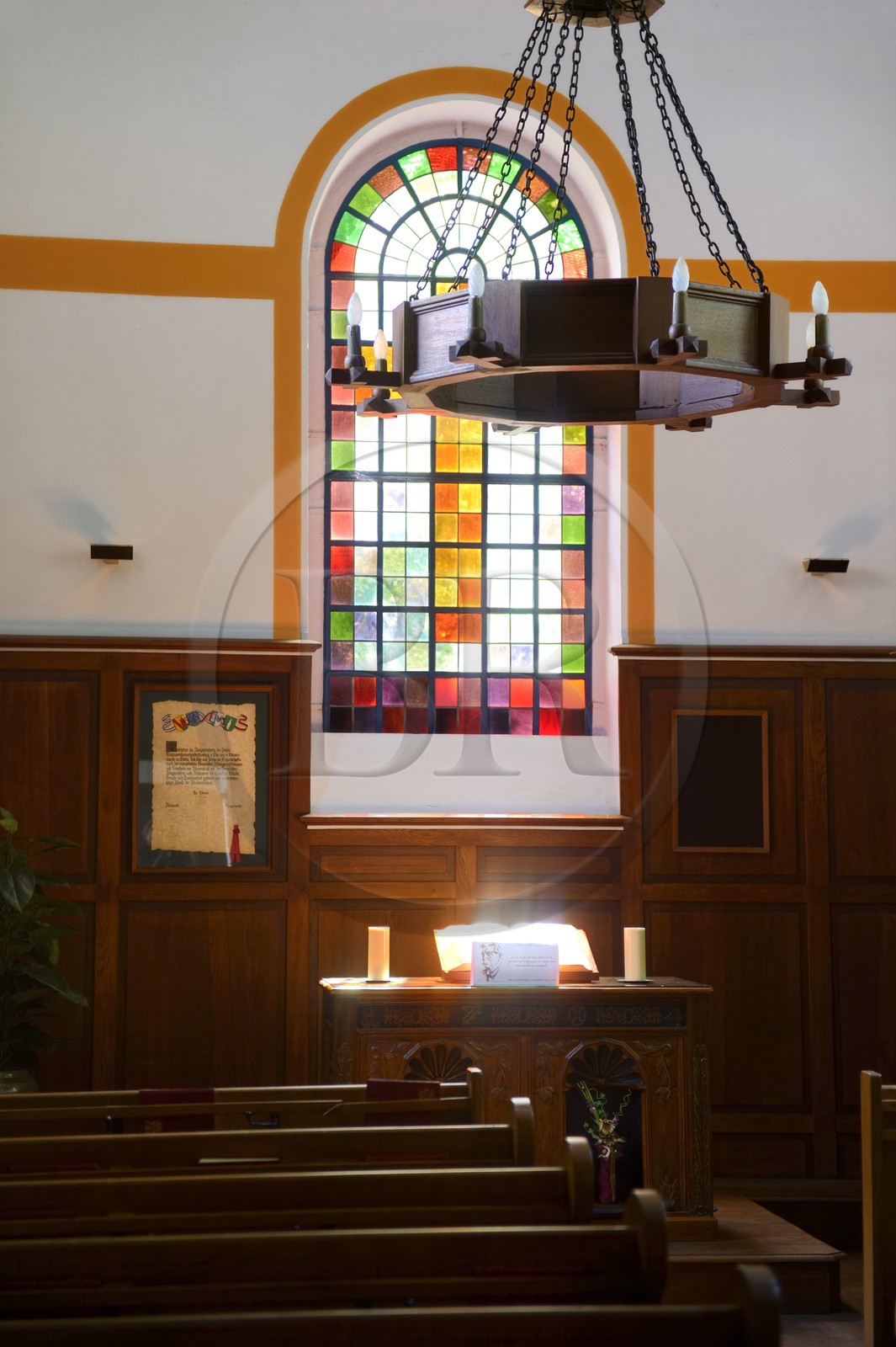 France, Haut Rhin, Kaysersberg, native house of Doctor Albert Schweitzer, the protestant church where his father officiated