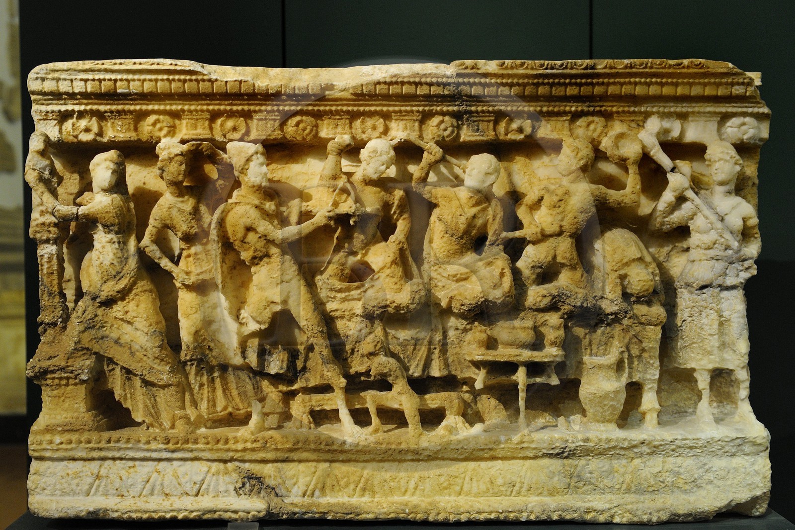 Italy, Tuscany, Val di Cecina, Volterra, Museo Etrusco Guarnacci (Guarnacci Etruscan Museum), albaster cinerary (funerary) urn