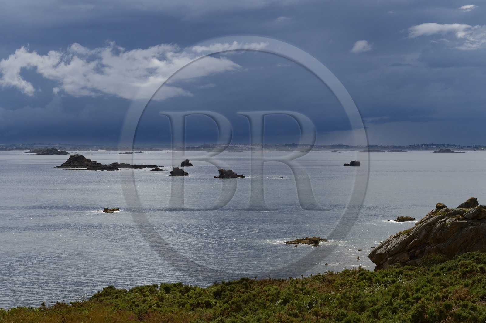 France, Finistere, Morlaix bay and Carantec coast seen from the Pointe de Diben
