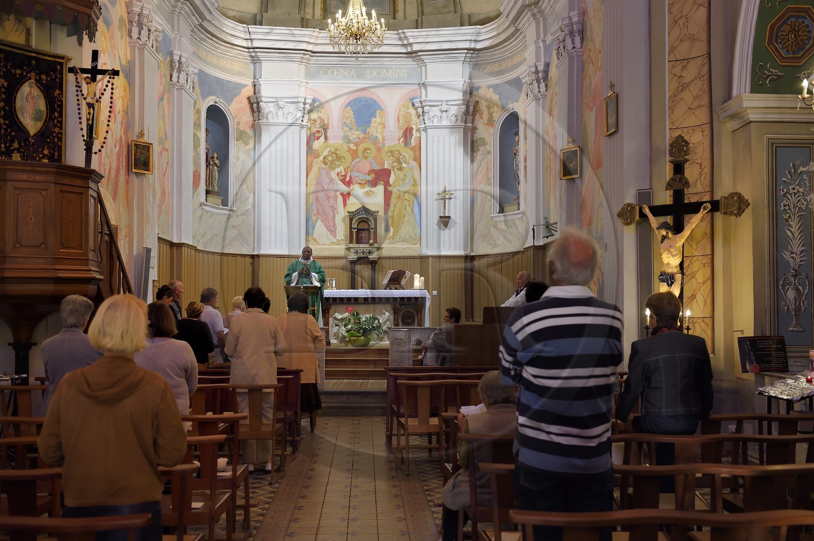 France, Corse du Sud, Cargese, catholic church (latin rite) built in the 19th century, Sunday Mass
