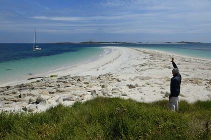 France, Finistère (29), La Foret Fouesnant, archipel des Glénan, la banc de sable fin de l'Ile de Guiriden
