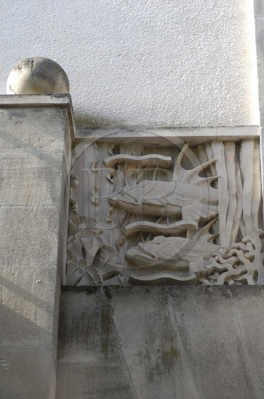 France, Charente-Maritime (17), Royan, une des frises à décor aquatique que l'on trouve sur les porches de l'avenue Aristide Briand