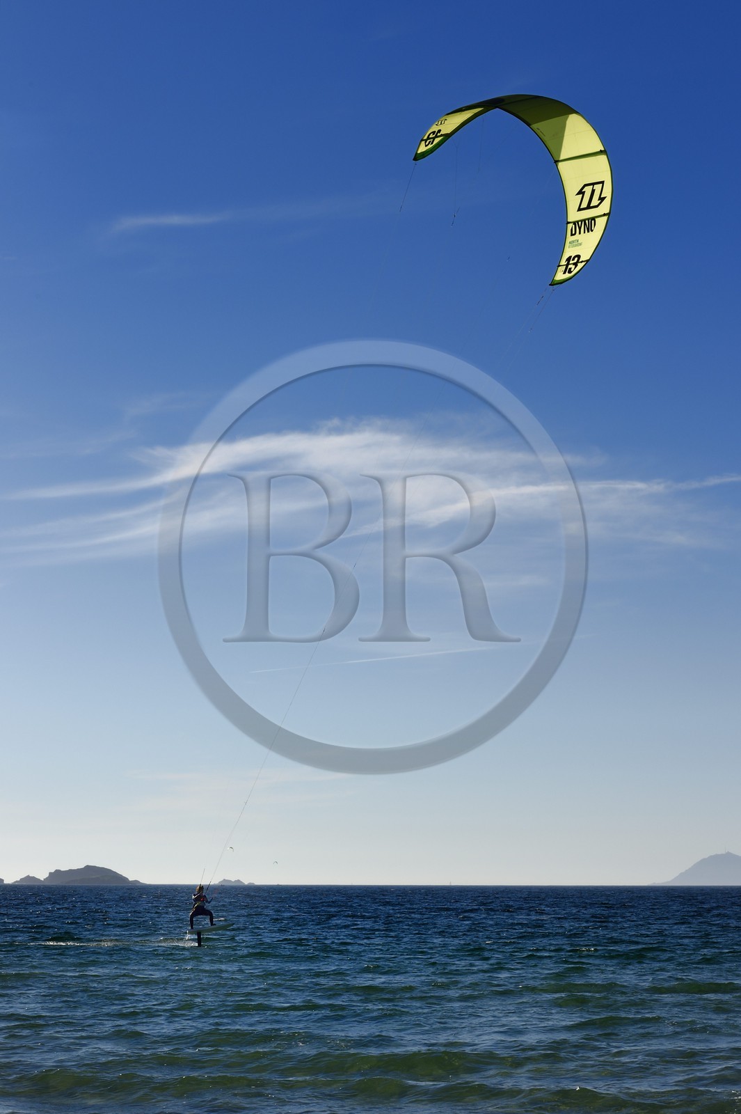 France, Var, Hyeres, Giens peninsula, Almanarre beach, Ariane Imbert on kitefoil, Kitesurf triple champion of France and Vice-World Champion of Race 2014
