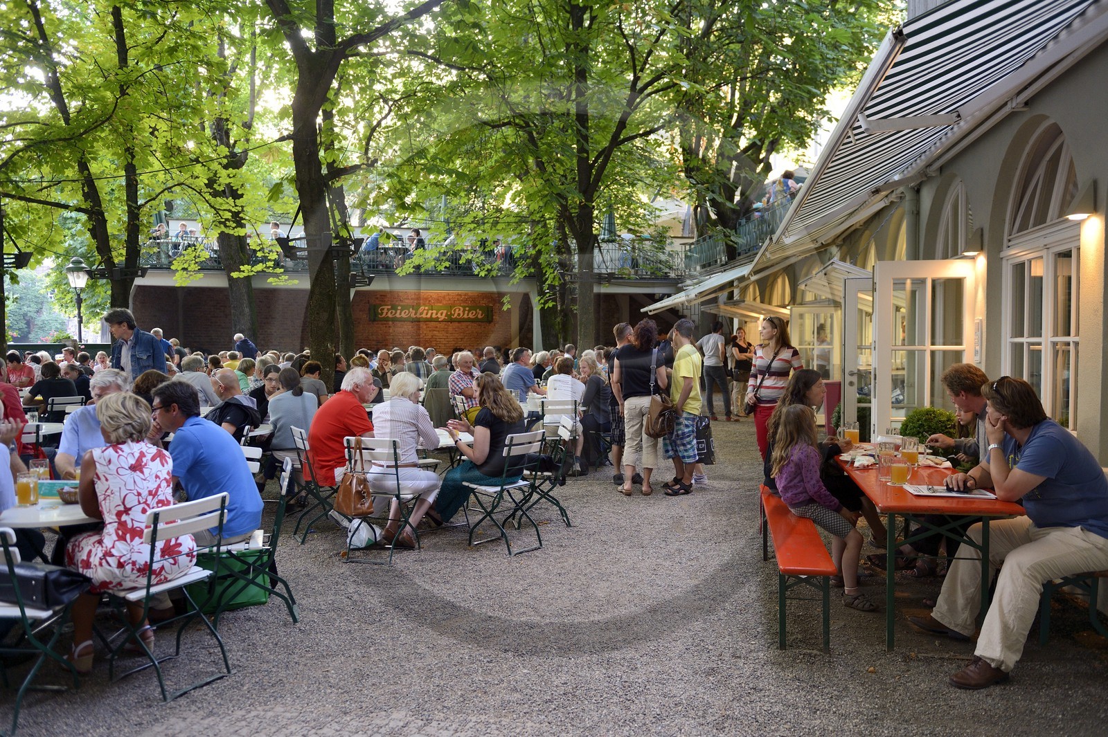Allemagne, Bade-Wurtemberg, Fribourg en Brisgau, Biergarten Hausbrauerei Feierling à Gerberau 46, brasserie-jardin sous les chataigniers