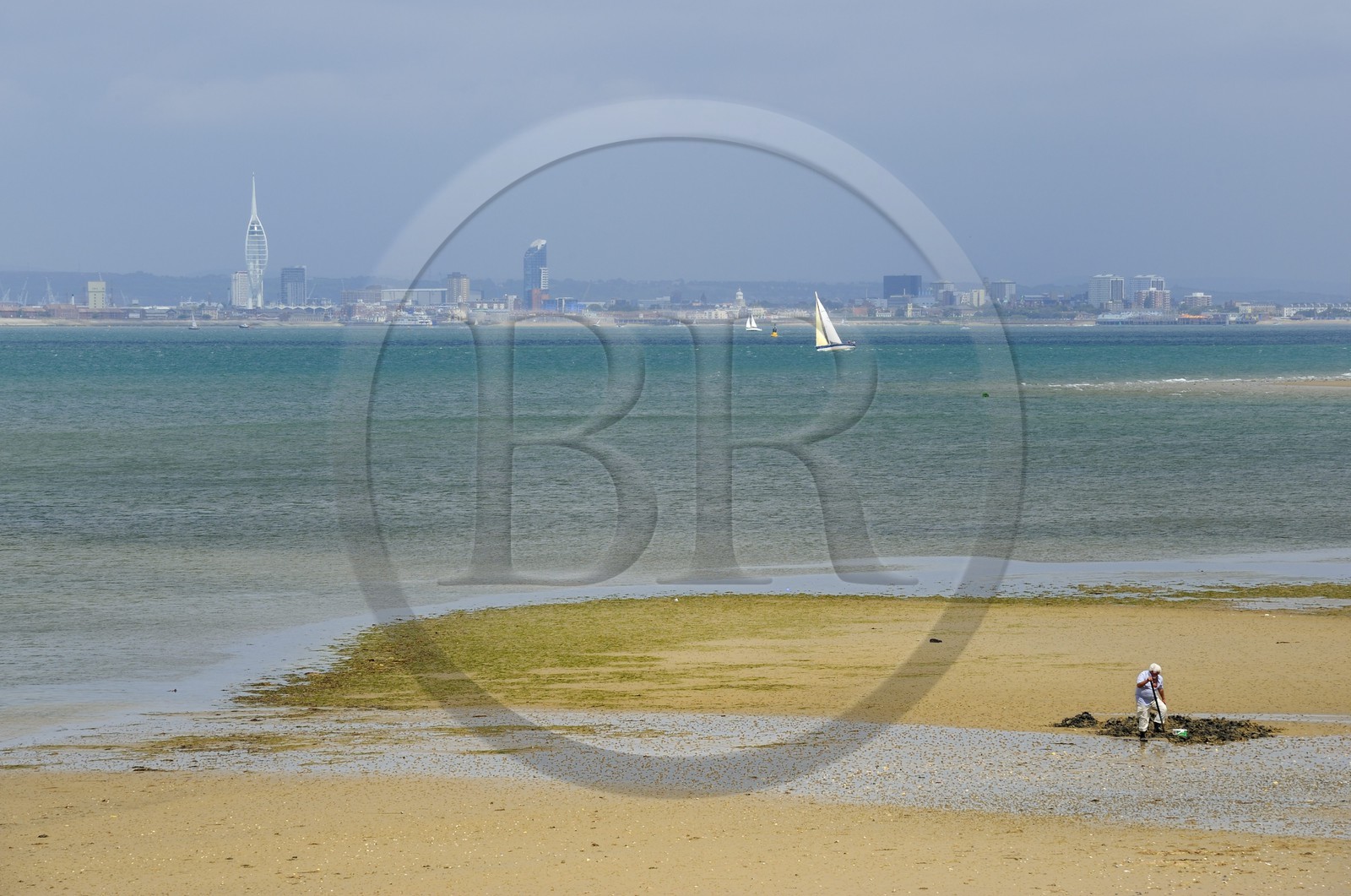 United Kingdom, England, Hampshire, Isle of Wight, Ryde beach and Southsea Portsmouth in the background