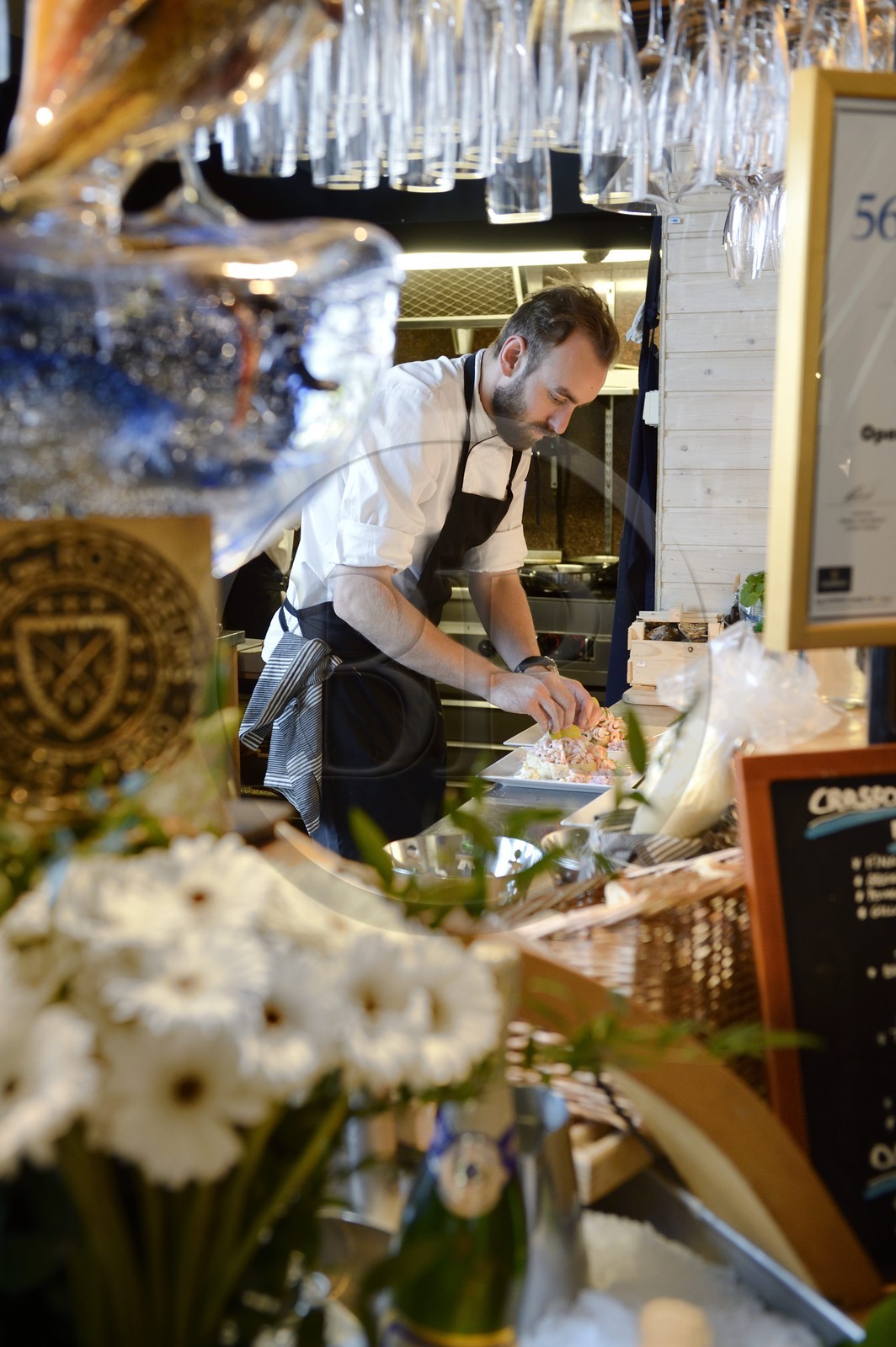 Sweden, Västra Götaland, Göteborg (Gothenburg), the Fish Church Feskekörka, Gabriel seafood restaurant, the chef Johan Malm