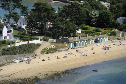 France, Morbihan (56), Golfe du Morbihan, Ile-aux-Moines, plage du Lério (vue aérienne)