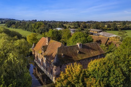 France, Calvados, Pays d'Auge, Coupesarte, 16th century Coupesarte mansion (aerial view)