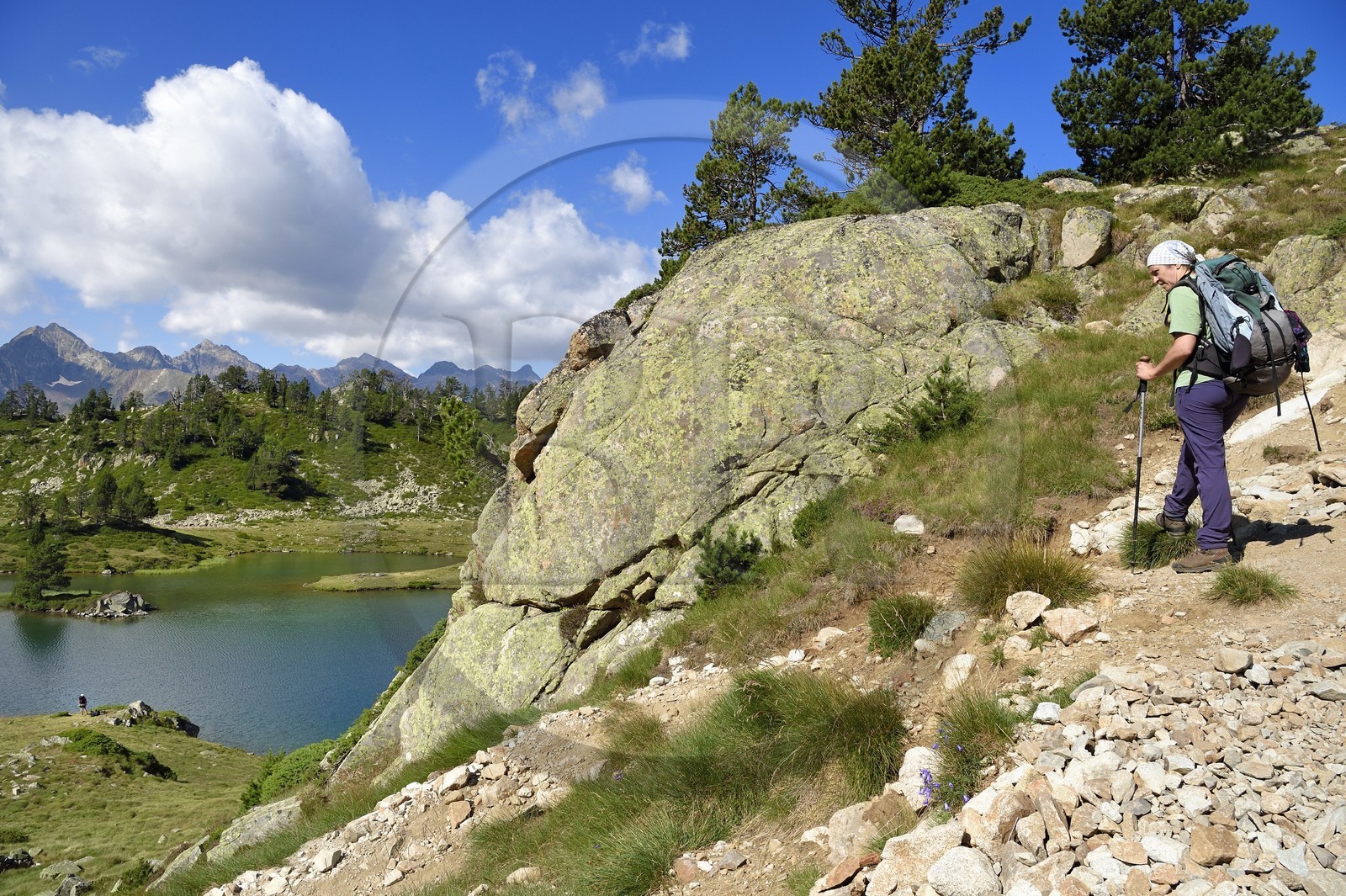 France, Hautes Pyrenees, Saint Lary Soulan and Vielle-Aure, hike on a variant of the GR10 between the Portet pass and the Bastan lakes on the edge of the Neouvielle nature reserve, middle Bastan lake