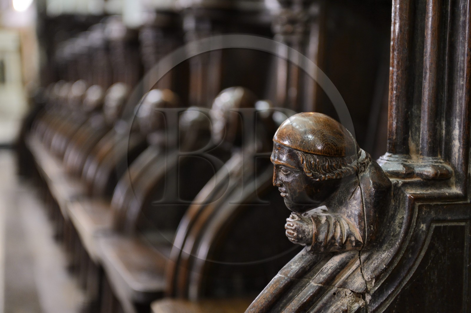 France, Ille-et-Vilaine (35), Baie du Mont-Saint-Michel, Dol-de-Bretagne, la cathédrale gothique Saint-Samson, de part et d'autre du chœur sont réparties 77 stalles datées du XIVème siècle sur deux rangs