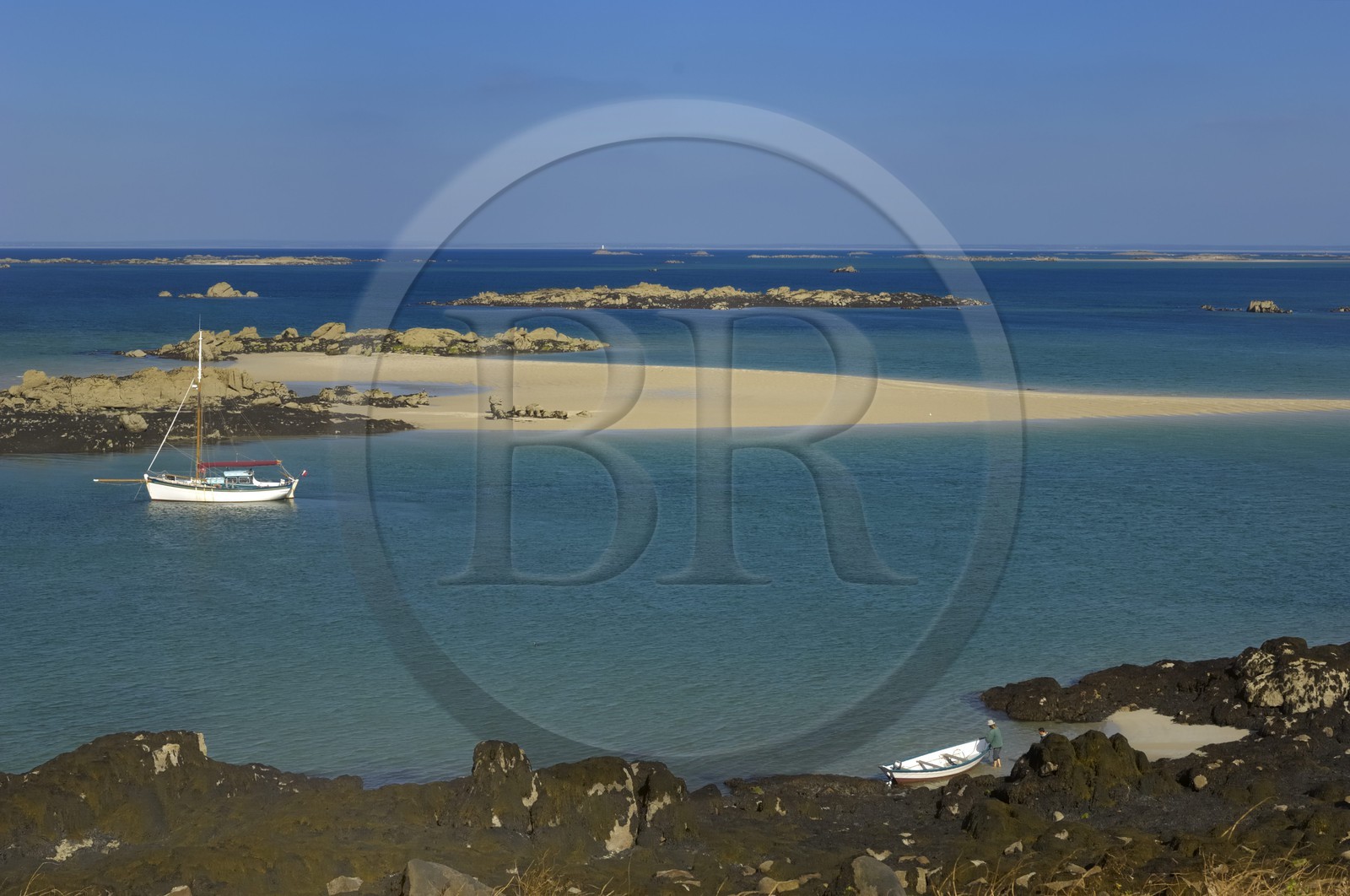 France, Manche (50), archipel des îles Chausey, le Courrier des Iles dessiné par le peintre de la marine Marin Marie