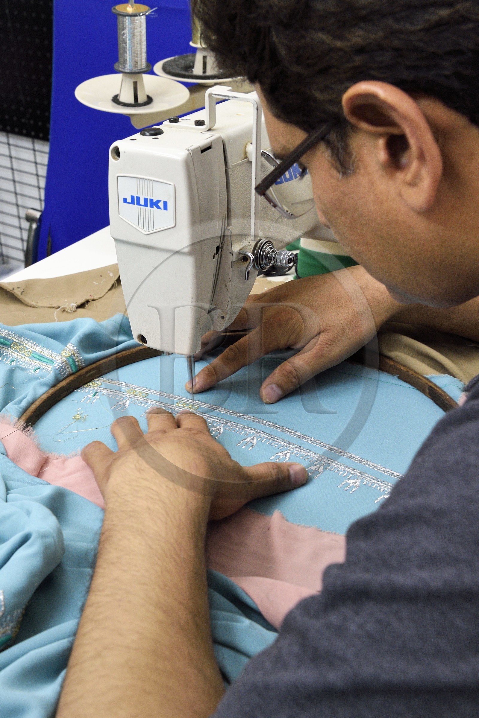 Sultanate of Oman, Muscat, Al-Athaiba district, haute couture workshop of Amal Al-Raisi, embroidery inspired by Omani tradition