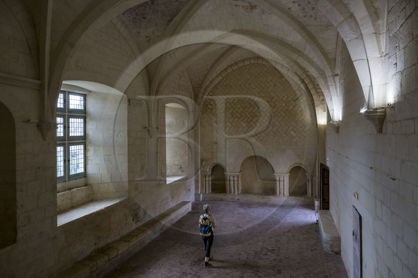 France, Charente-Maritime (17), l'ancien prieuré Saint-Jean-l'Evangéliste de Trizay appelé abbaye de Trizay abrite un centre d'art contemporain, le réfectoire du XV-XVIème siècle et ses peintures au plafond