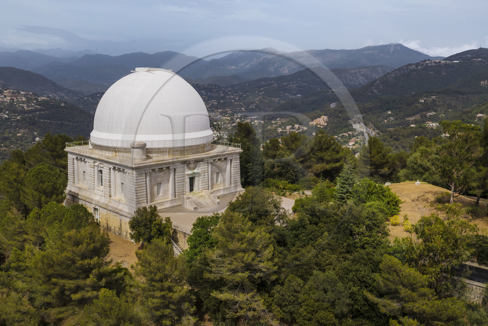 France, Alpes-Maritimes, Nice, Mont Gros, the observatory designed by the architect Charles Garnier, the Bischoffsheim dome was made by the engineer Gustave Eiffel, the astronomical telescope fitted to the Grand Equatorial, 18 meters long, with a lens 76 cm in diameter (aerial view)