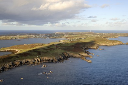 France, Finistere, the regional natural park of Armorica, Iroise sea, Ouessant island, Biosphere reserve (UNESCO), the South West coast (aerial view)