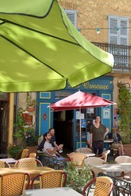 France, Var, the Dracenie, village de Tourtour, labelled Les Plus Beaux Villages de France (The Most Beautiful Villages of France), bar and terrace from the main square place des Ormeaux