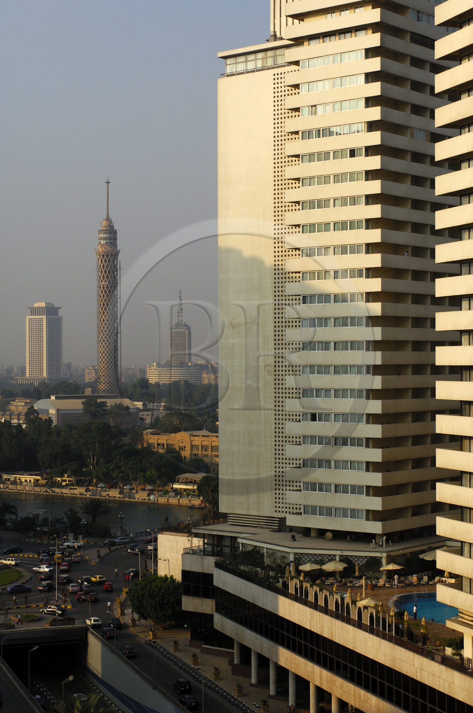Egypt, Cairo, Sheraton Hotel, Cairo Tower by architect Naoum Chebib in the background