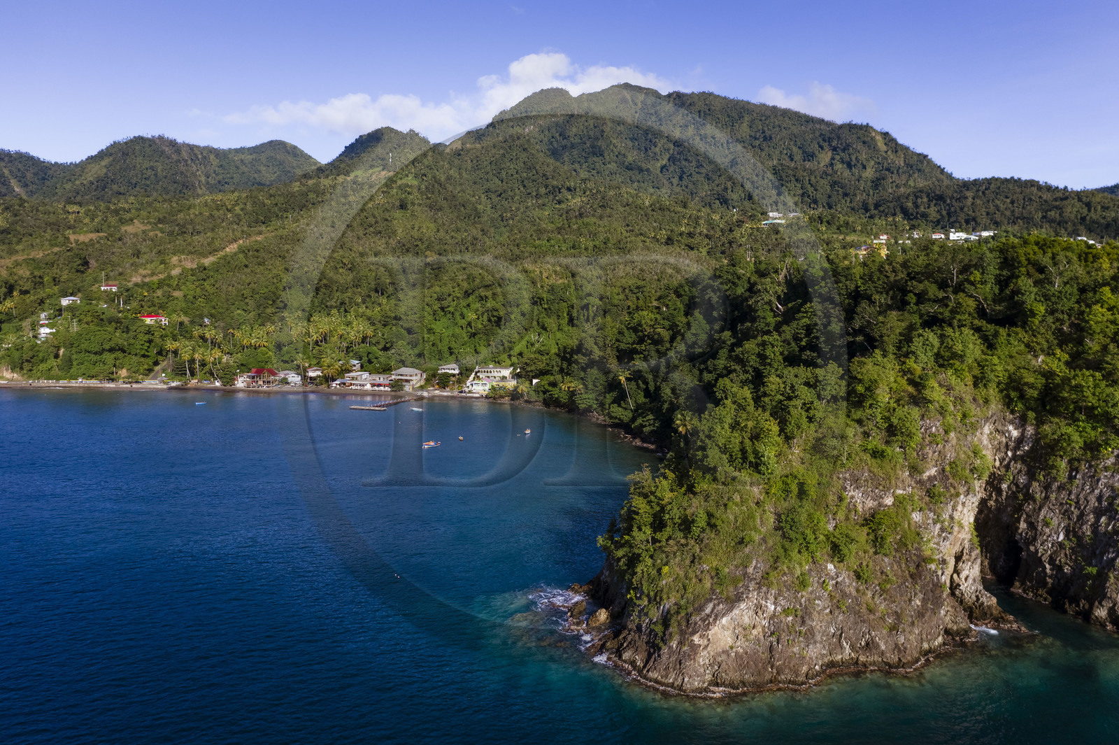 Caribbean, Dominica Island, Toucari Bay point north of Portsmouth (aerial view)