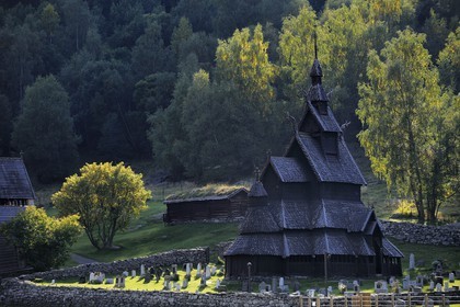 Norway, Sogn Og Fjordane County, Borgund, wooden stave church called stavkirker or stavkirke built in 1130 with pre-Christian viking motifs