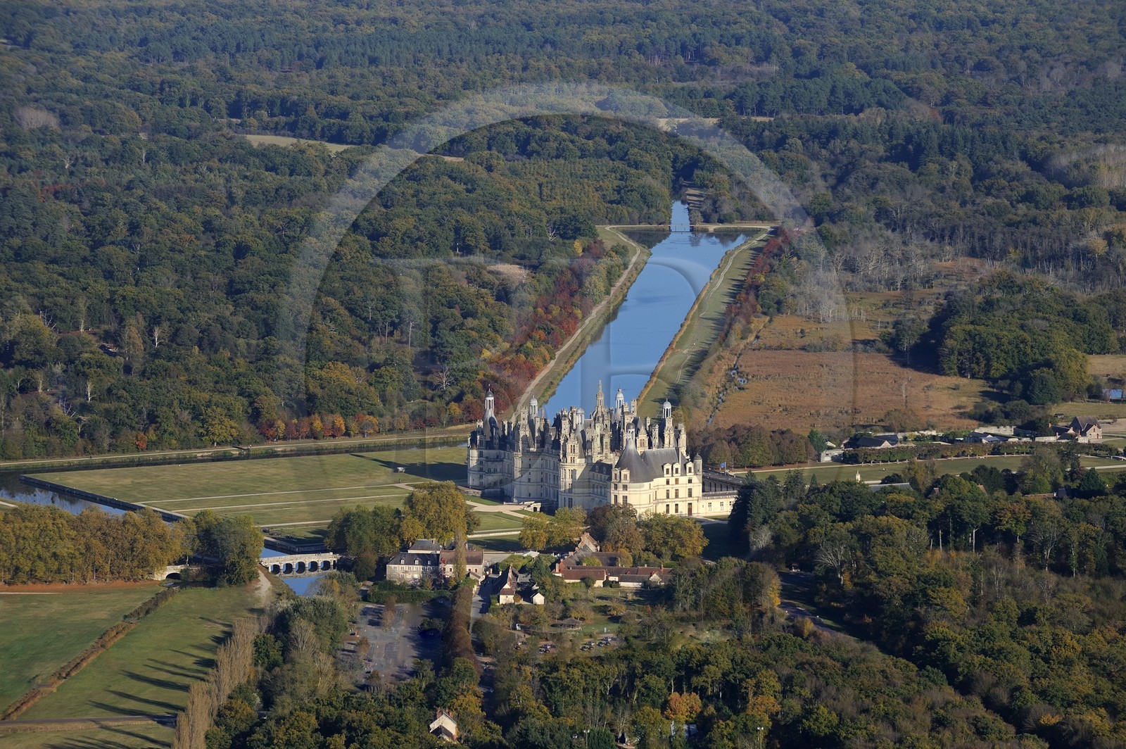 France, Loir et Cher, Loire Valley listed as World Heritage by UNESCO, Chateau de Chambord (aerial view)