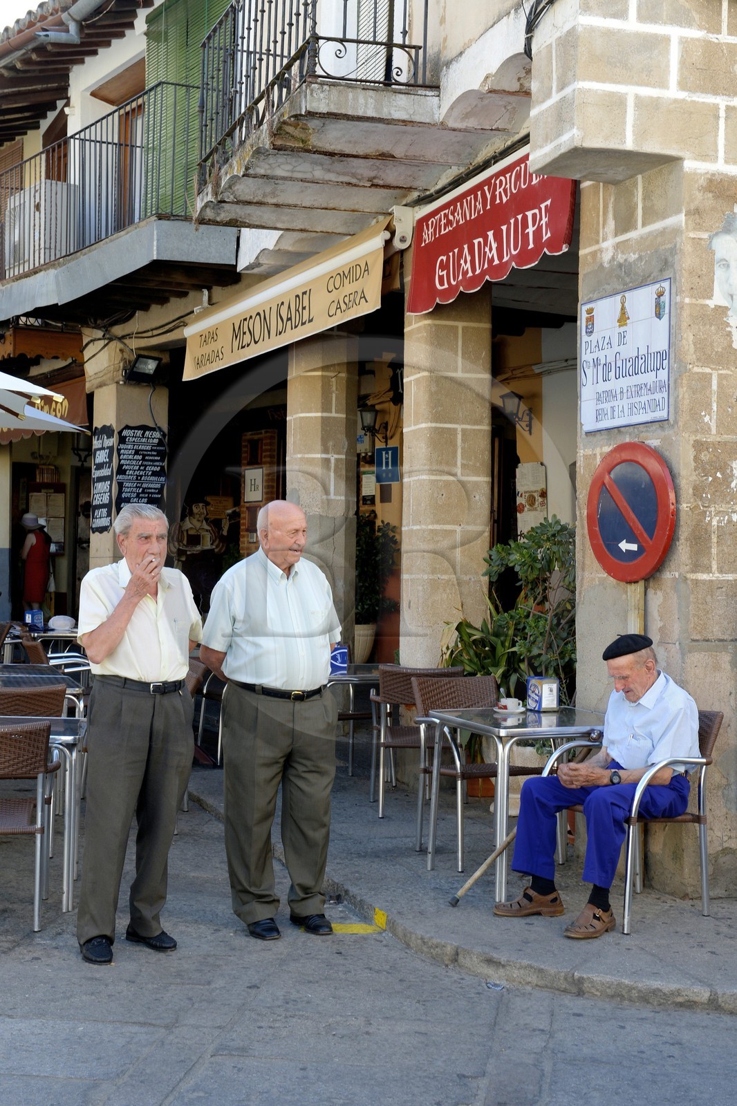 Spain, Extremadura, Guadalupe, men of the village on the place Saint Mary of Guadalupe