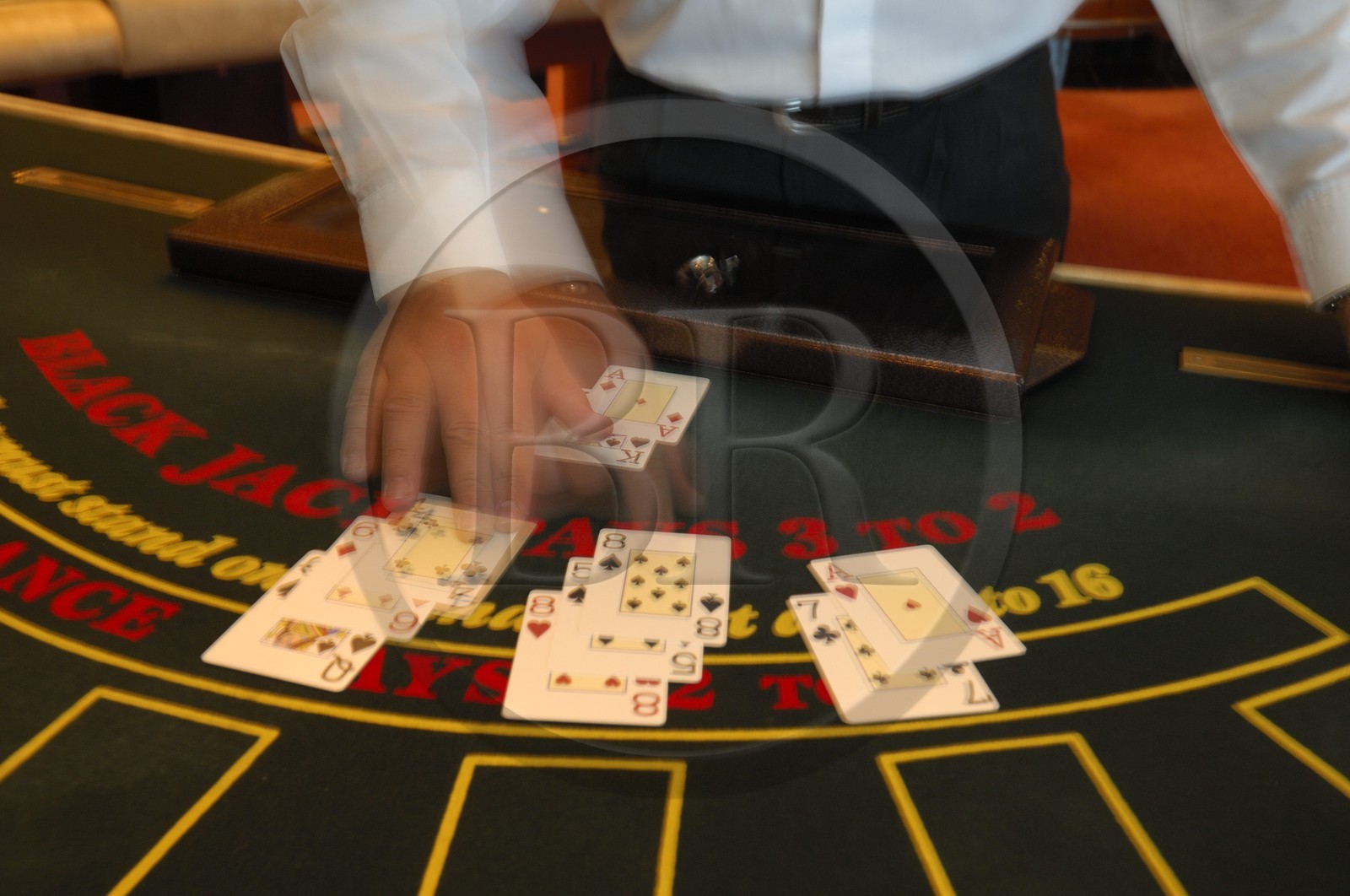 Italy, cruise aboard the Silvershadow ship of the company Silversea, the casino, black jack table