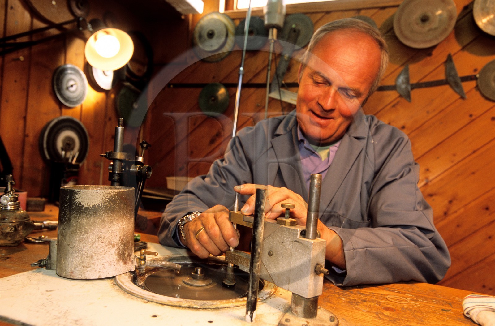 France, Jura, Bellefontaine, diamonds and precious stones cutting at the Durrafourg atelier