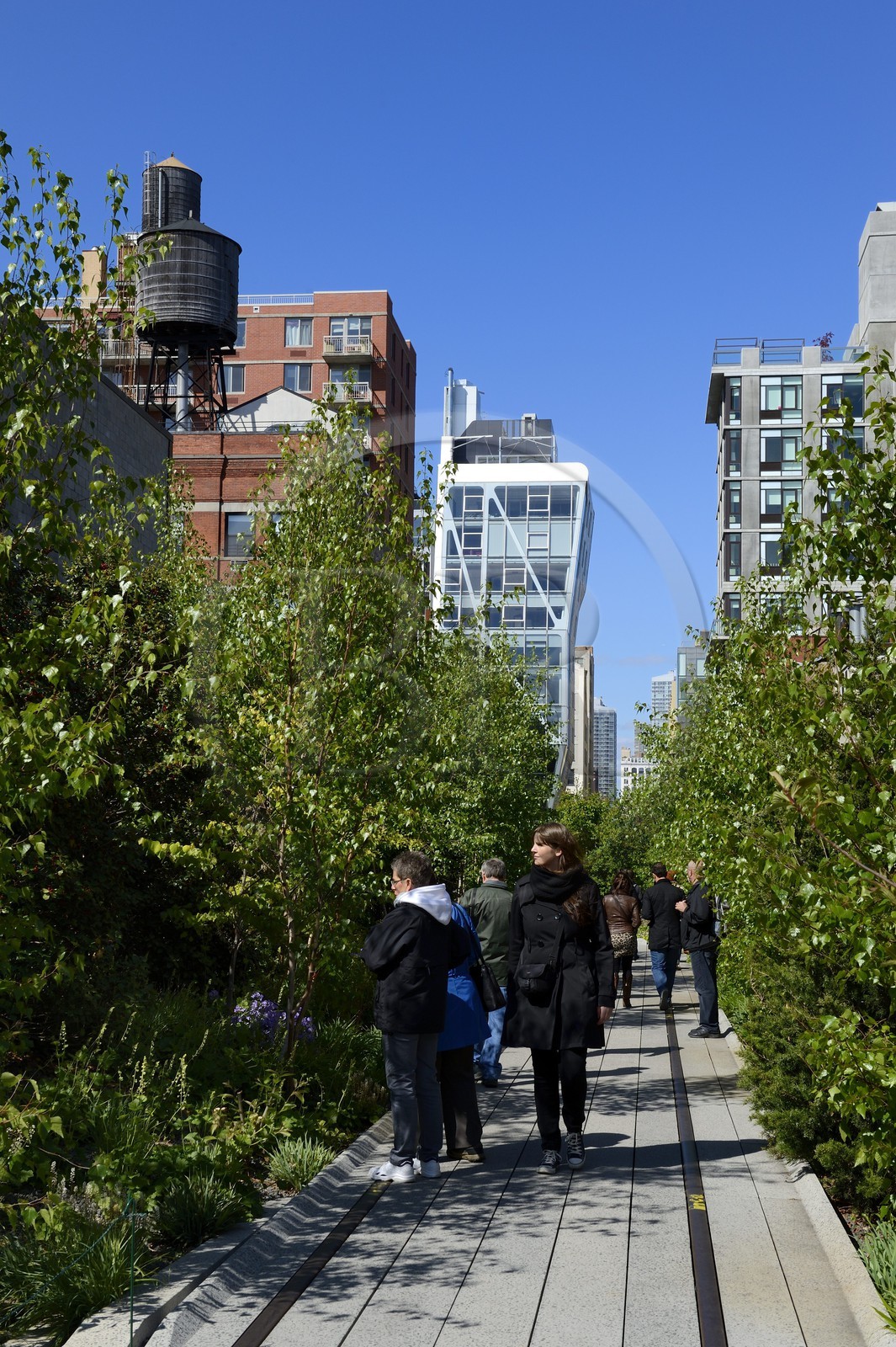 Etats-Unis, New York, Manhattan, Meatpacking district (Gansevoort Market), le High Line Park est une ancienne voie-ferrée aérienne partiellement réhabilitée en parc urbain suspendu