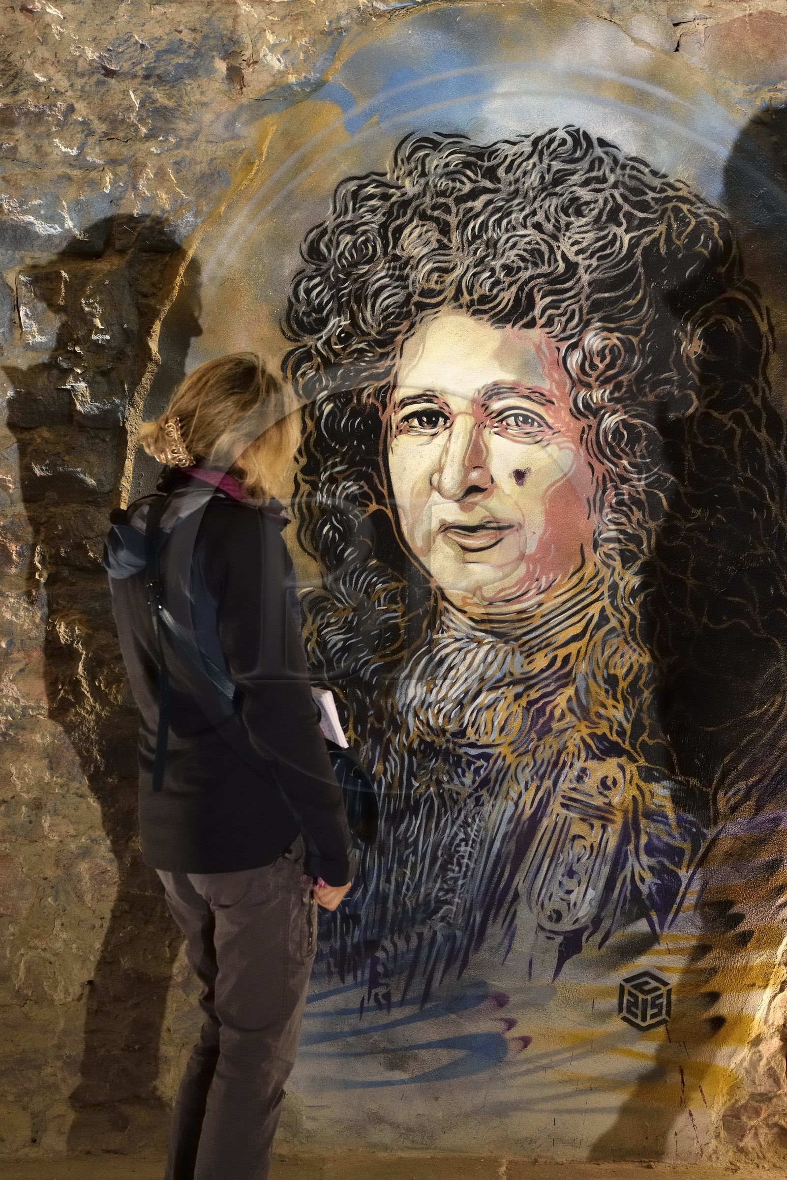 France, Haut-Rhin (68), Neuf-Brisach, Musée d'Art Urbain et de Street Art (MAUSA) hébergé dans une ancienne casemate de la citadelle de Vauban classée Patrimoine Mondial de l'UNESCO, portrait de Sébastien le Prestre de Vauban de Christian Guémy alias C215