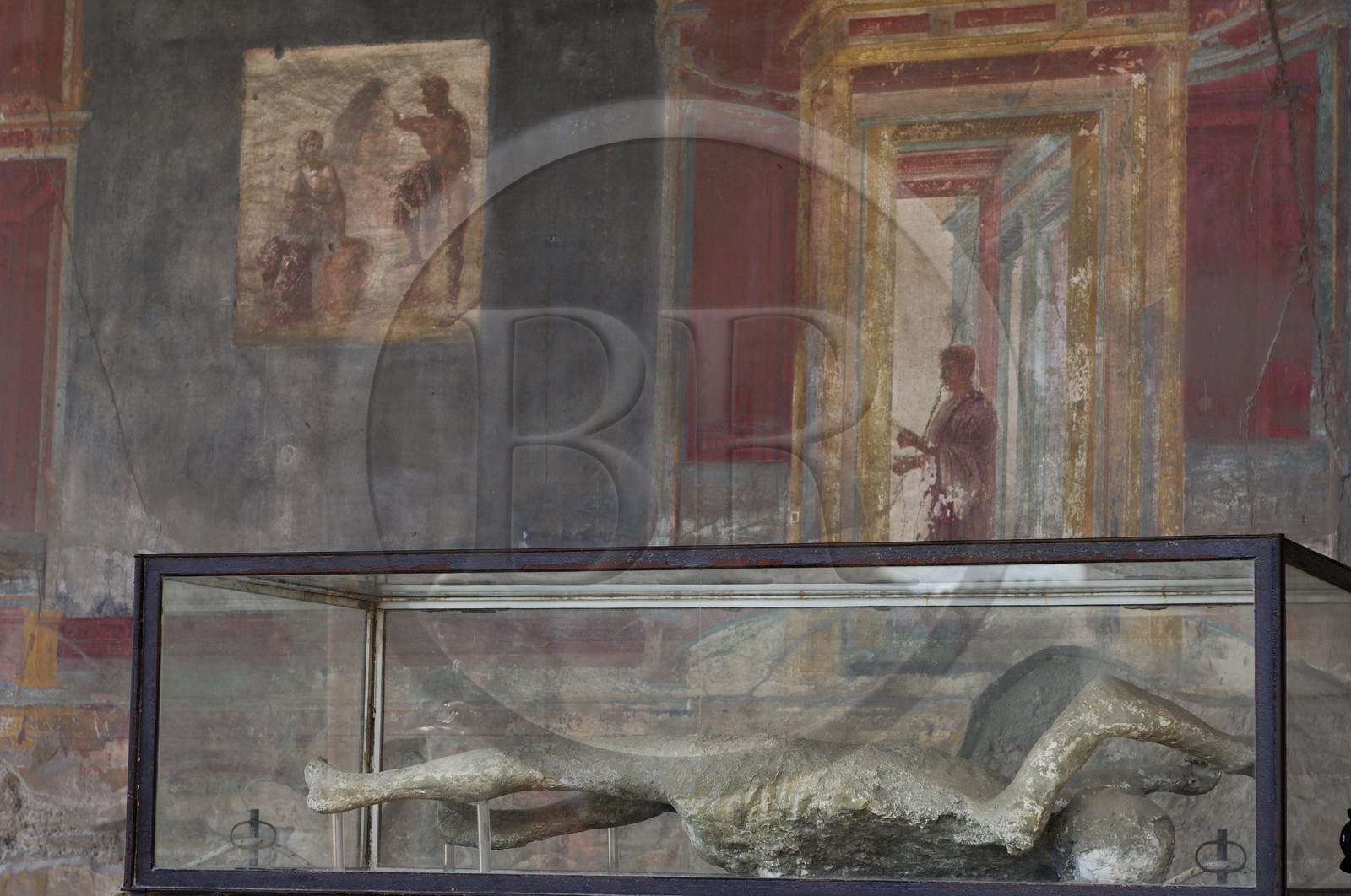 Italy, Campania, Pompei, archeological site listed as World Heritage by UNESCO, fresco and cast of prints of victims of the eruption