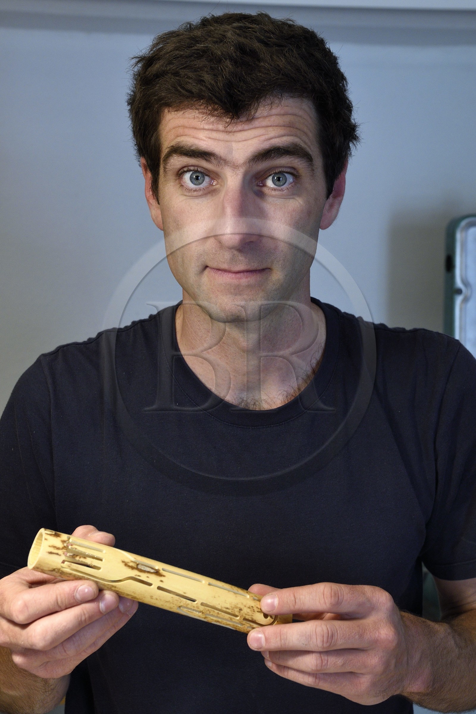 France, Var, Toulon, former little Chicago district now Arts district, the designer Antoine Boudin in his workshop, inventor in particular of the Provence cane cutlery kit