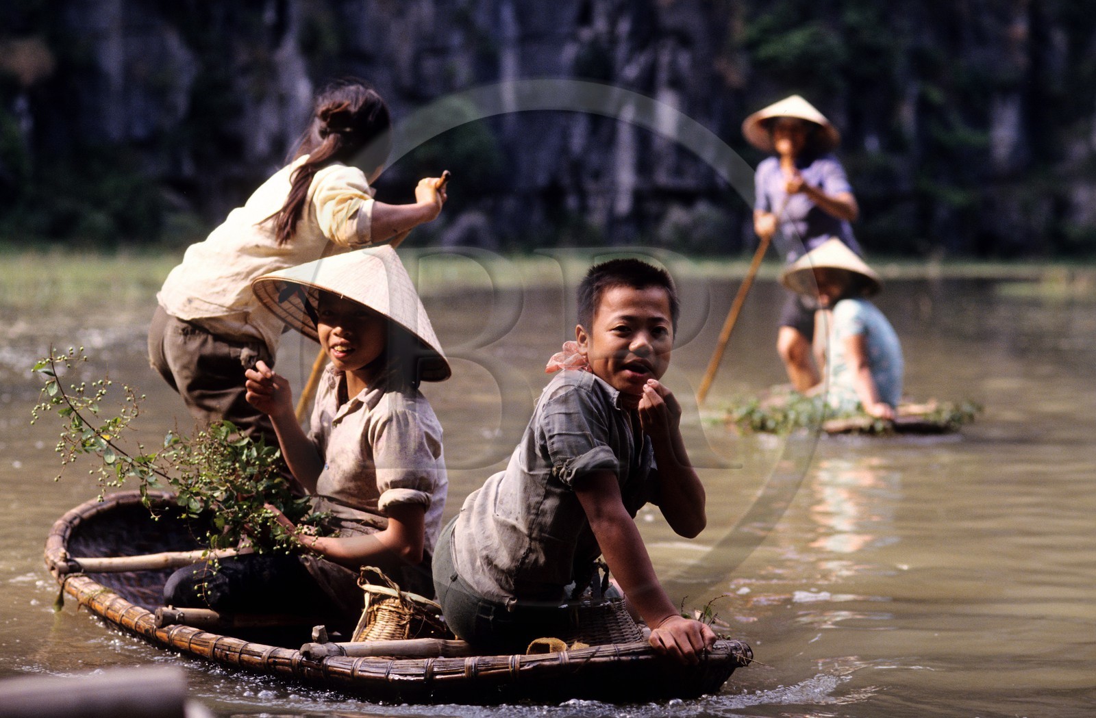 Vietnam, la rivière Hoa Lu, appelée la Baie d'Halong terrestre, promenade dans les grottes en petite barque