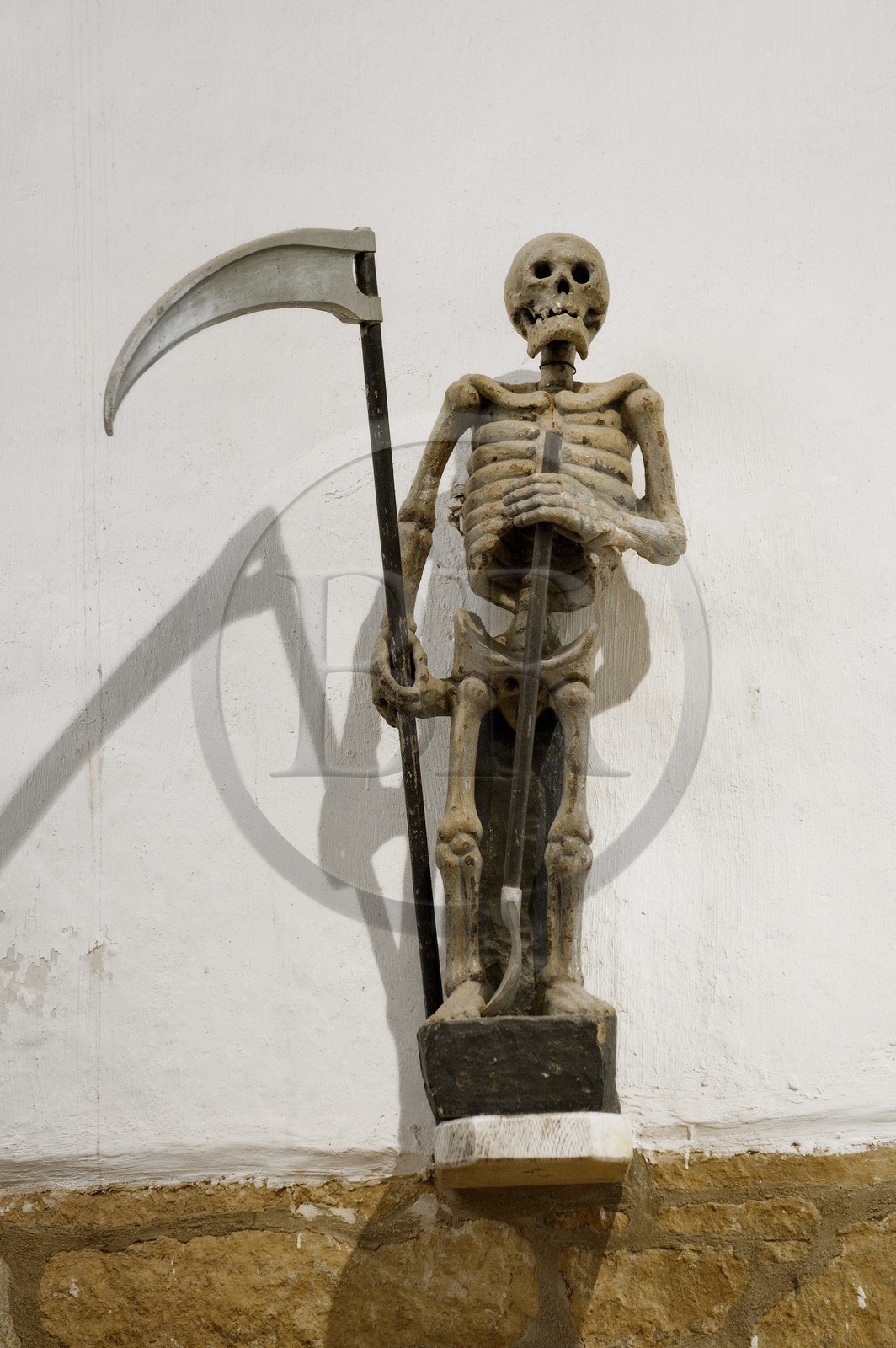 France, Cotes d'Armor, Ploumilliau, St Milliau church, statue of Ankou, the souls smuggler, emblem of breton mythology,considered like the only statue of this type and present in a church