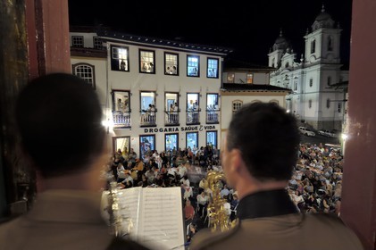 Brazil, Minas Gerais state, Diamantina, historical center listed as World Heritage by UNESCO, two town orchestras play at windows overlooking the square twice a month (Gold Route, Estrada Real)