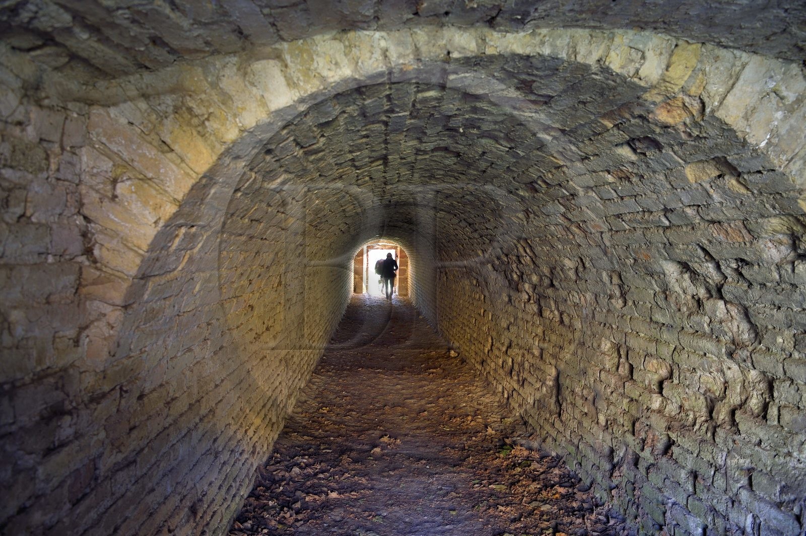 France, Haut-Rhin (68), Neuf-Brisach, ville fortifiée par Vauban, classée Patrimoine Mondial de l'UNESCO, tunnel d'une tenaille qui permet le passage entre des fortifications