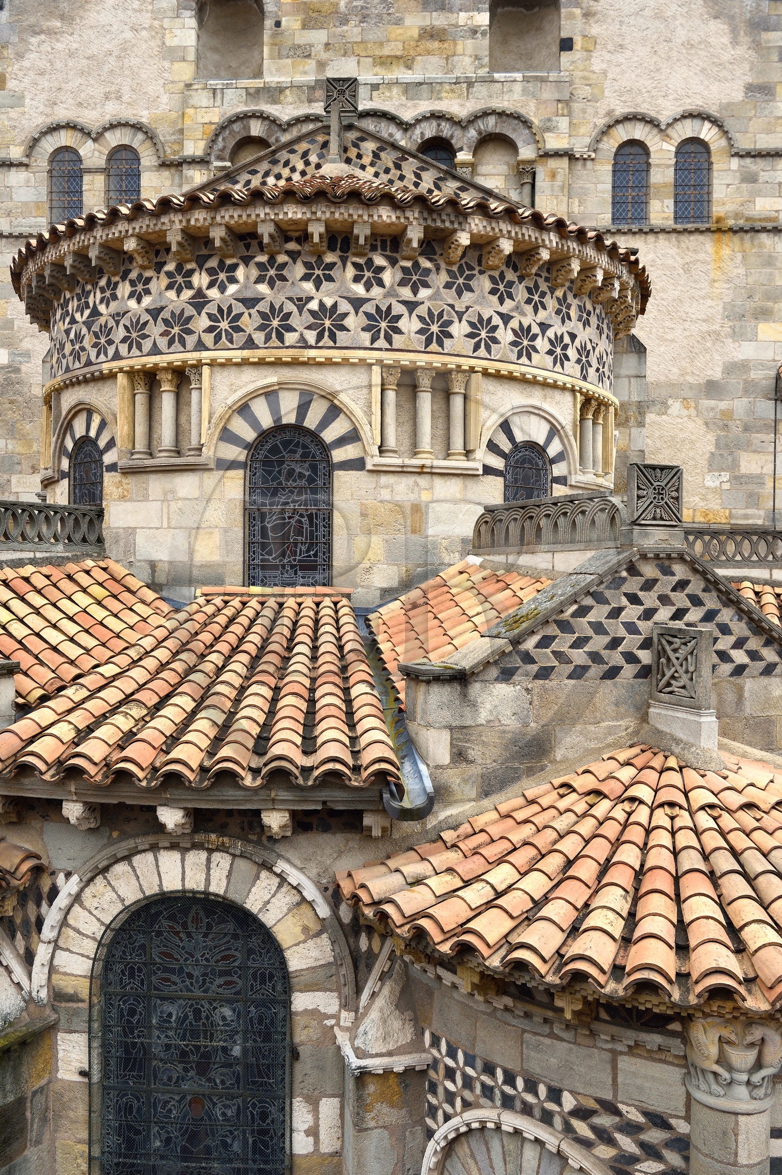 France, Puy de Dome, Clermont Ferrand, Notre-Dame-du-Port basilica in Auvergne Romanesque style, listed as a UNESCO World Heritage Site under the Routes of Saint-Jacques-de-Compostelle in France, chapels of the apse of the church