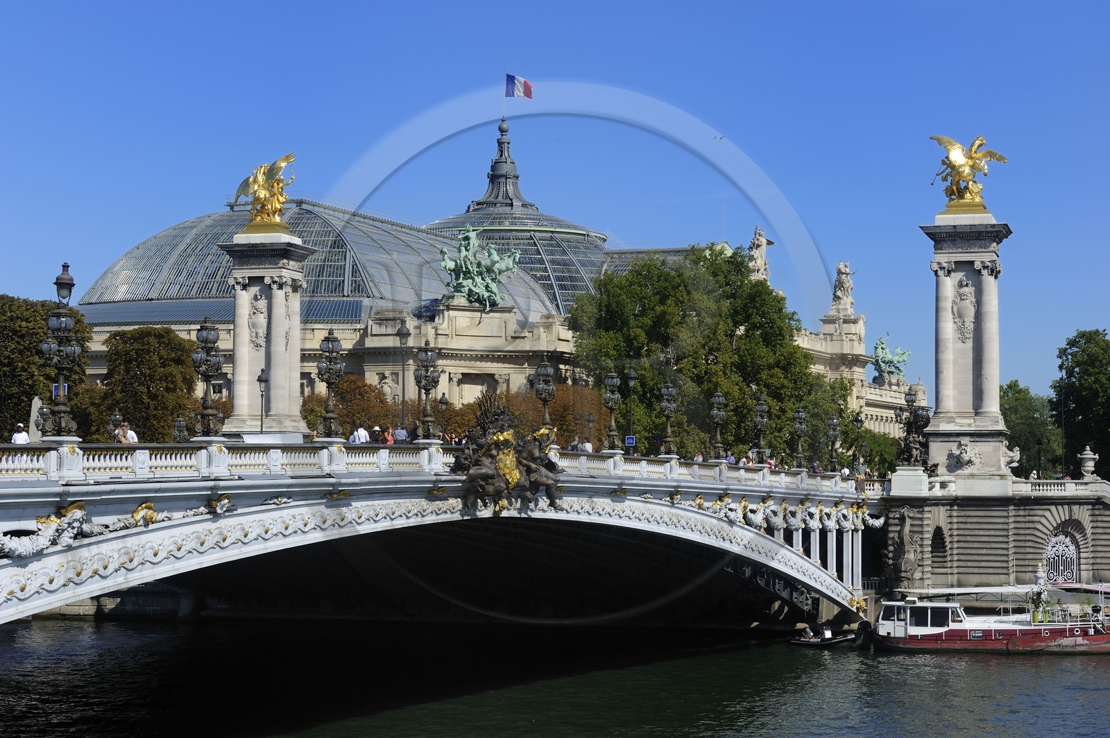 France, Paris, the banks of the Seine river listed as World Heritage by UNESCO, the Grand Palais and the Alexander III Bridge
