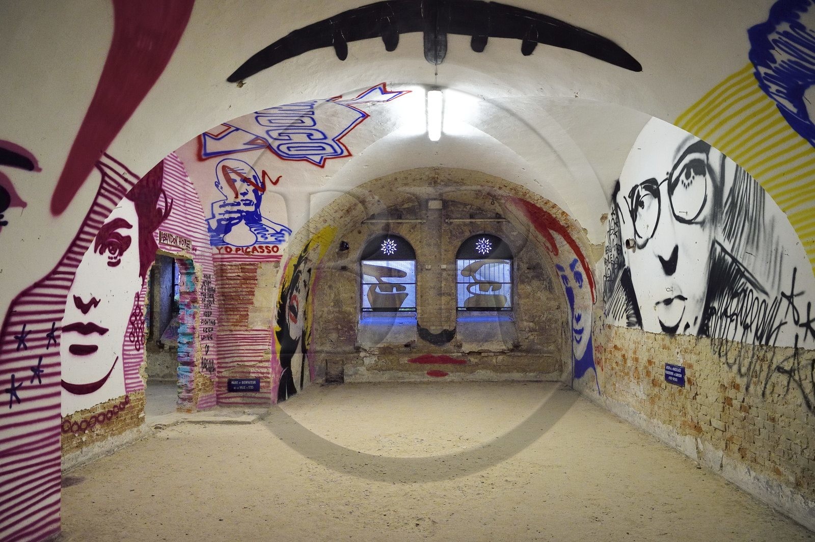 France, Haut-Rhin (68), Neuf-Brisach, Musée d'Art Urbain et de Street Art (MAUSA) hébergé dans une ancienne casemate de la citadelle de Vauban classée Patrimoine Mondial de l'UNESCO, peinture murale de Charles Uzzel alias Pure Evil