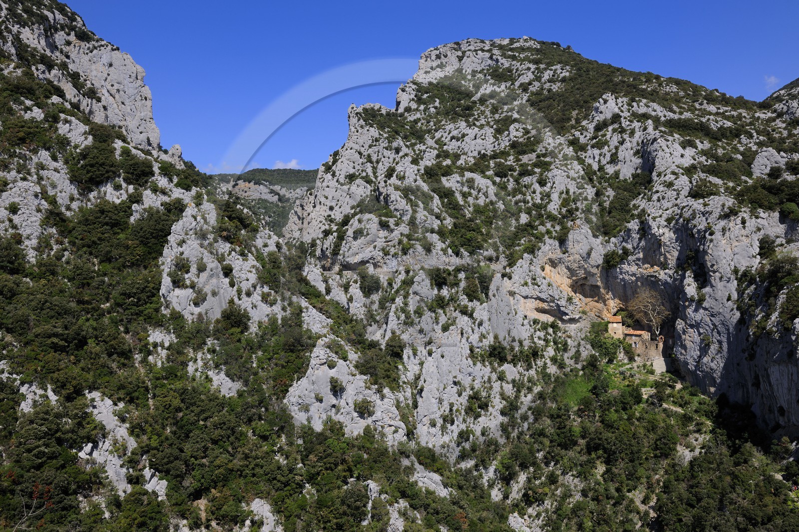 France, Pyrenees Orientales, Gorges de Galamus, Saint Antoine of Galamus hermitage
