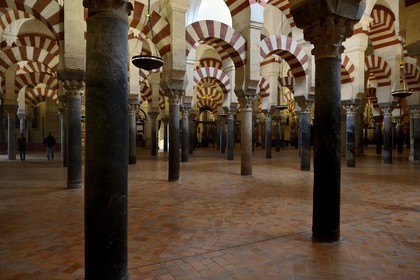 Espagne, Andalousie, Cordoue, centre historique classé Patrimoine Mondial de l'UNESCO, la Mezquita, mosquée-cathédrale, la forêt d'arcs et de colonnades illustre la monumentalité de l'Art omeyyade de Cordoue