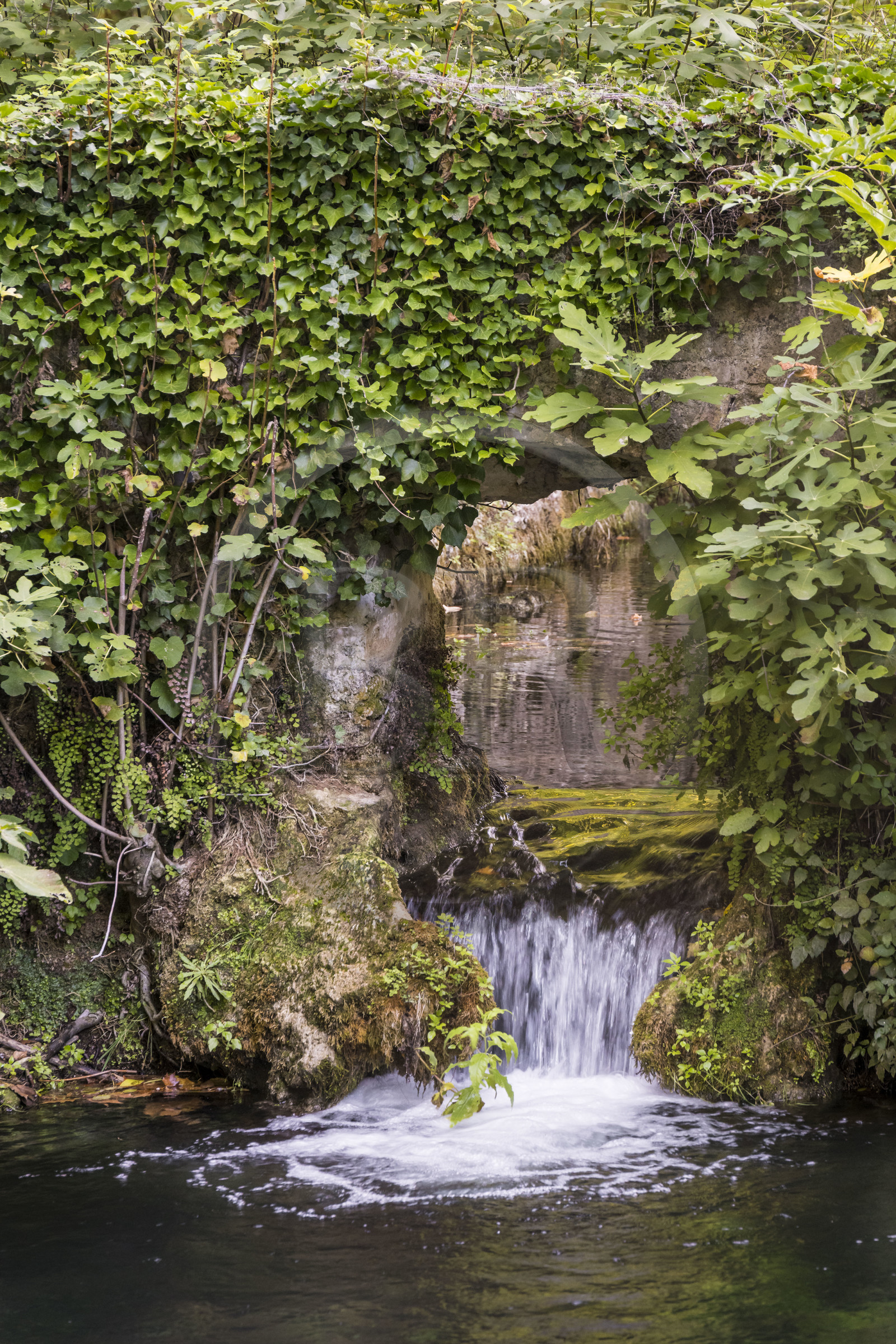 France, Gard (30), Uzès, une des sources de la Fontaine d'Eure approvisionnant l'aqueduc de plus de 52 km de longueur qui amenait l'eau d'Uzès jusqu'à Nimes