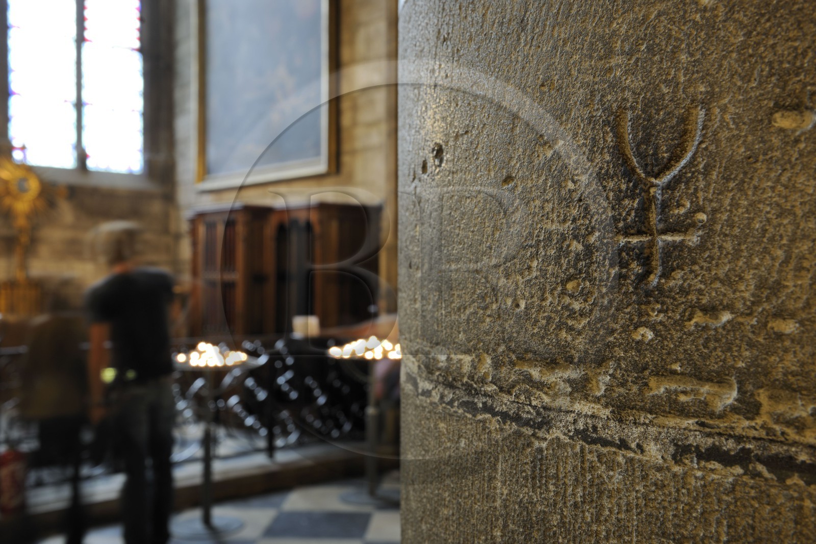 France, Paris (75), île de la Cité, la cathédrale Notre-Dame, signe des tailleurs de pierre