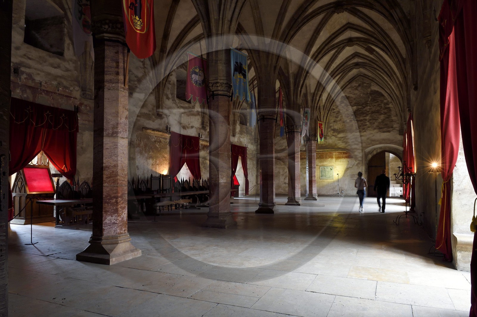 Roumanie, Transylvanie, Hunedoara, le chateau de Hunedoara ou chateau des Corvins, la grande salle
